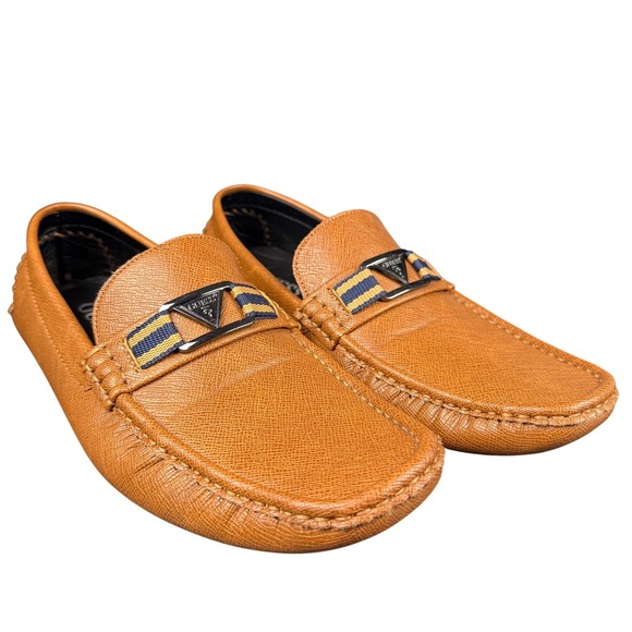 Guess Brown Leather Driving Loafers Men's 9.5 Slip On Moc Toe Shoes Slip on - Picture 2 of 7
